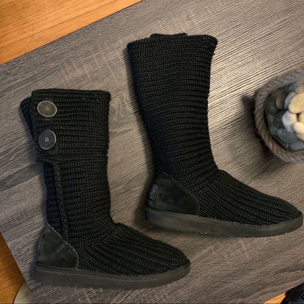 UGG Carly Black Crochet Mid-calf 2 Botton Winter Boots 4 - 5
